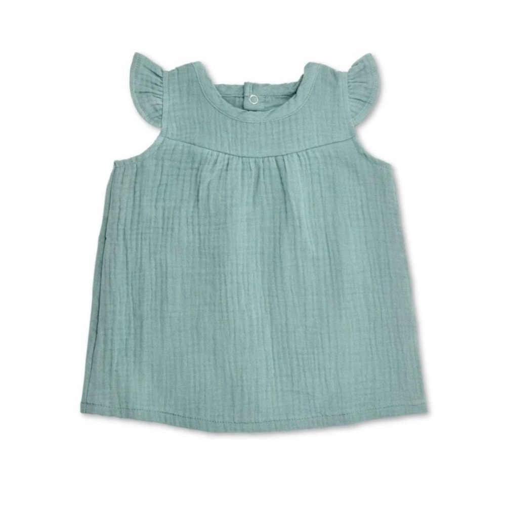 NWT Apple Park Muslin Flutter Sleeve Teal‎ Green Dress